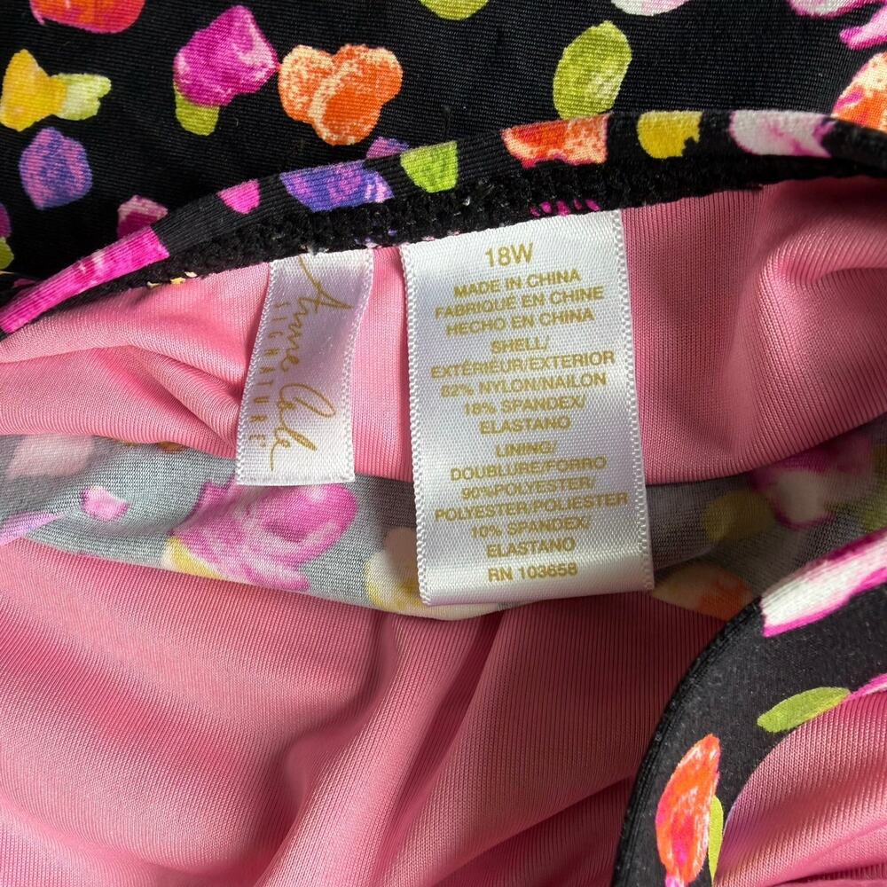 Anne Cole Black Floral Twist Front Tankini Swimsuit Top Sz 18W Ruching Padded - Picture 3 of 9
